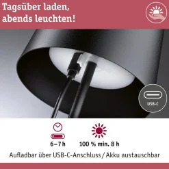 LED-bordlampe Gilo, sort, plast, IP44^Paulmann New