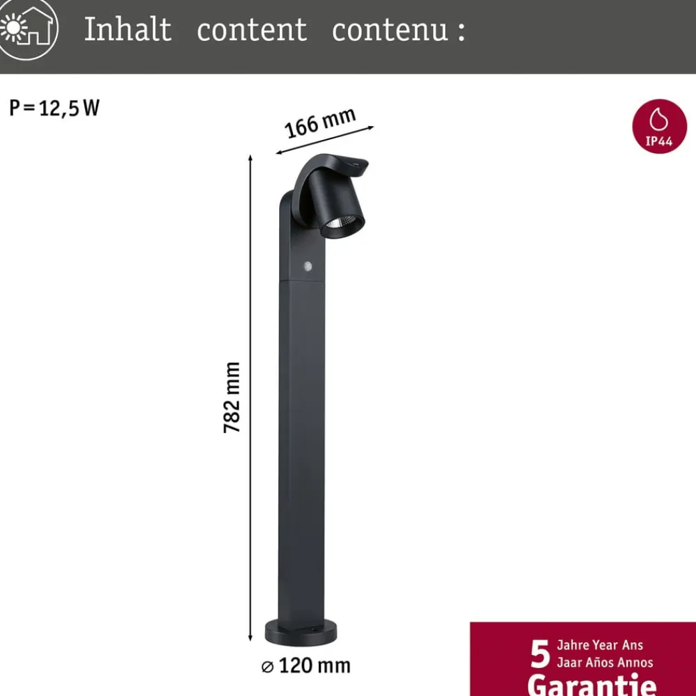 Paulmann Gadebelysning>LED-gadelampe Cuff, aluminium, sensor, antracit