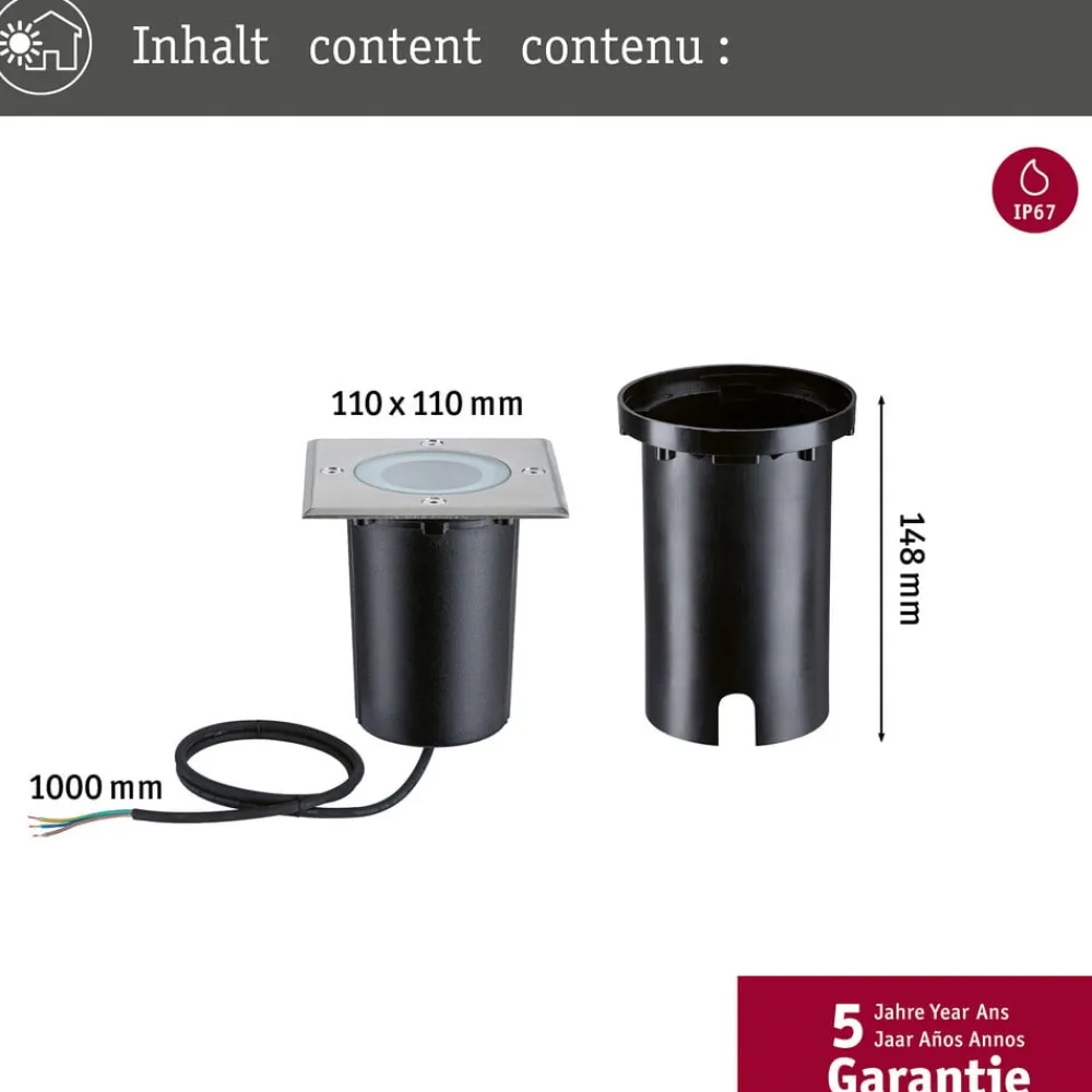 Paulmann Nedgravet Udebelysning|Udendørs Spot>LED-gulvlampe til indbygning Gulv, kantet, RGBW, zigbee