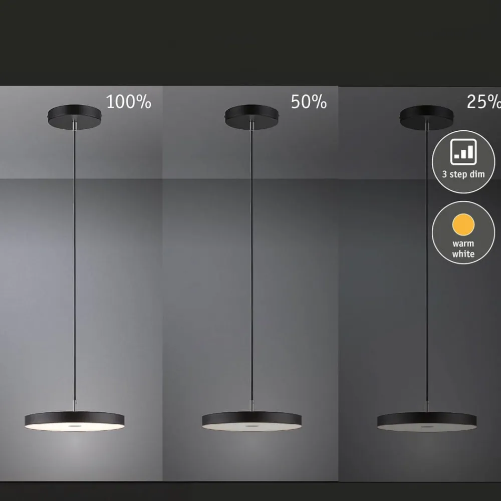 Paulmann LED-hængelampe Hildor, sort Ø 31 cm 3-trins dæmpbar