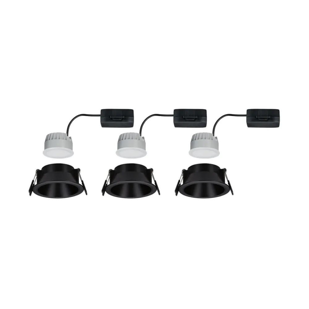 Paulmann LED-indbygningslampe Cole Coin sort Ø9cm IP44 dæmpbar 3 stk.