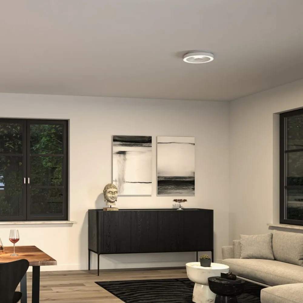 Paulmann LED-loftlampe Volea, hvid/sølv Ø 32 cm IP44 dæmpbar