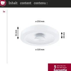 Paulmann LED-loftlampe Volea, hvid/sølv Ø 32 cm IP44 dæmpbar