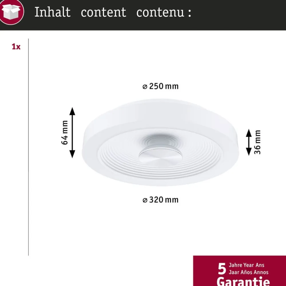 Paulmann LED-loftlampe Volea, hvid/sølv Ø 32 cm IP44 dæmpbar