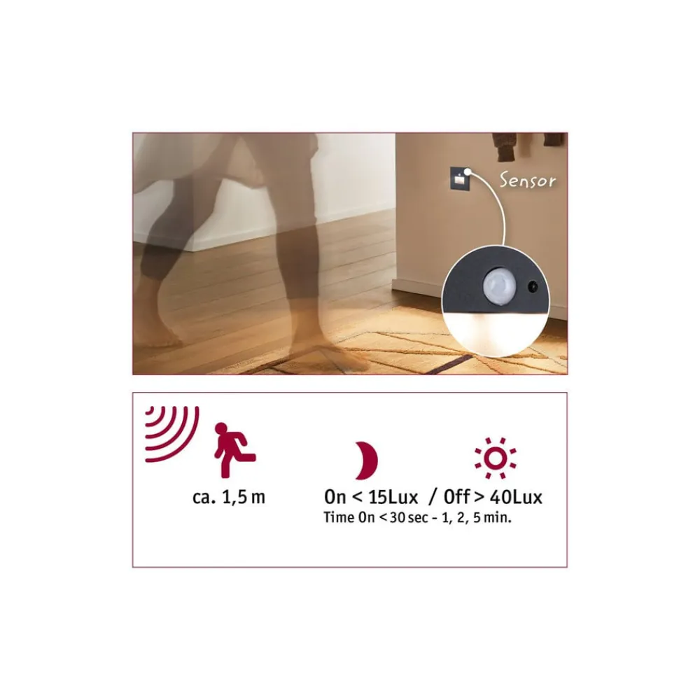 Paulmann Væglamper|Spotlights>LED-sensor-vægindbygningslampe Edge Quadro sort 8 cm