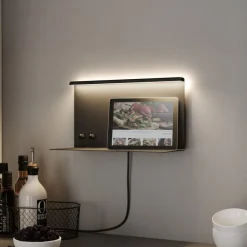 LED-væglampe Jarina sort 35 cm hylde USB-port^Paulmann