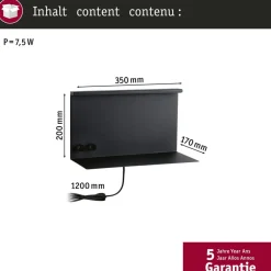 LED-væglampe Jarina sort 35 cm hylde USB-port^Paulmann