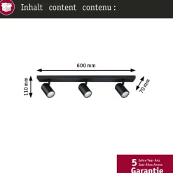 loftspotter Zyli sort længde 60 cm 2 lyskilder. IP44^Paulmann Hot