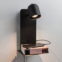 Paulmann Malena USB vægspot med hylde, sort