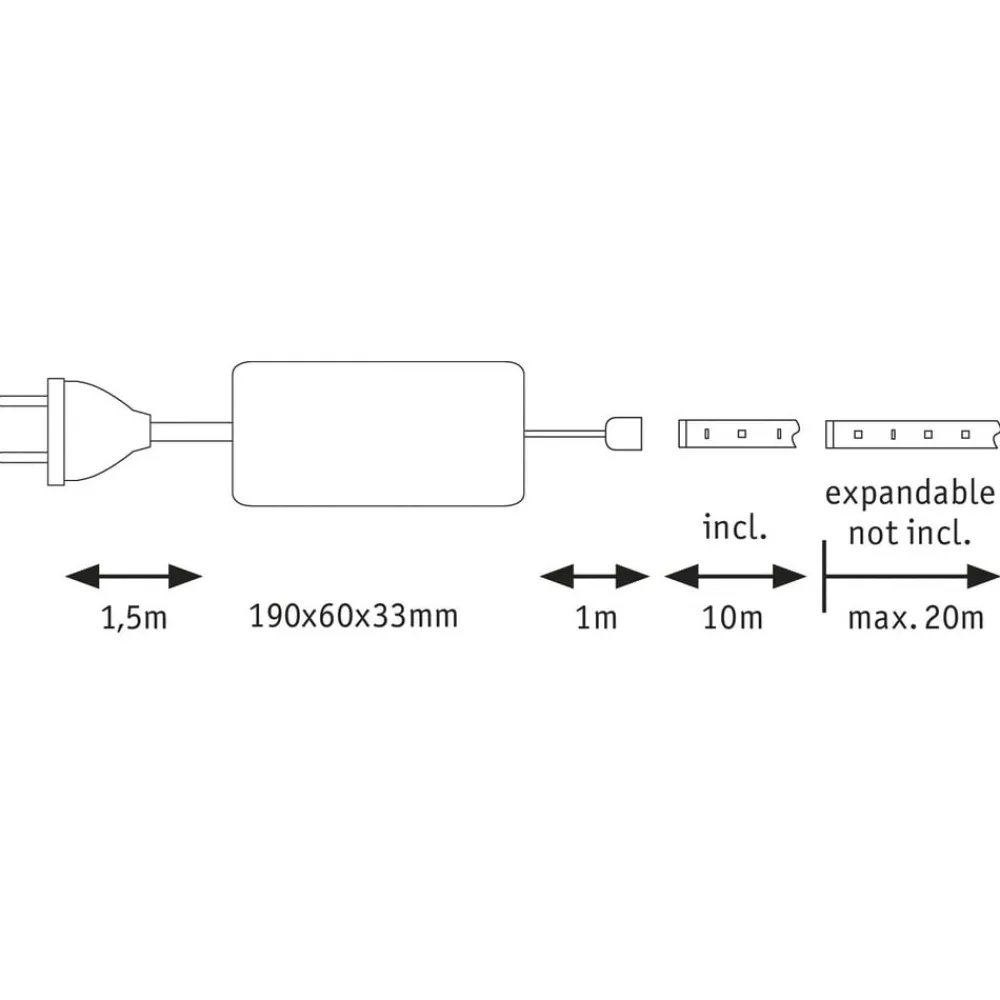 Paulmann Dekorationsbelysning|Led Strips>MaxLED 500 basissæt IP20 varmhvid 10 m