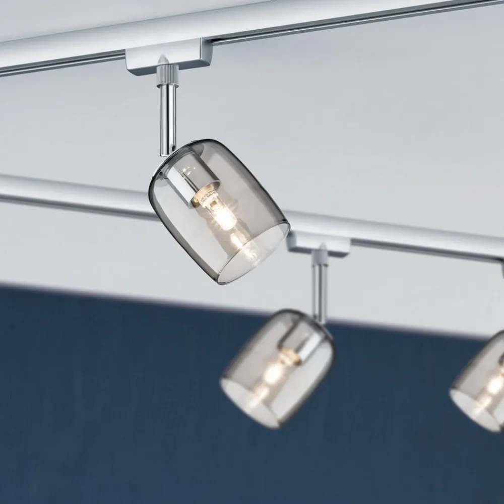 Paulmann Skinnesystem>URail Blossom basissæt, krom, røgglas