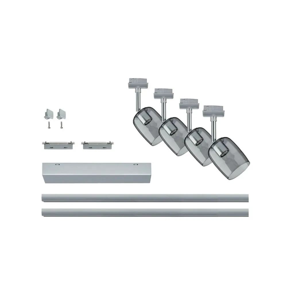 Paulmann Skinnesystem>URail Blossom basissæt, krom, røgglas