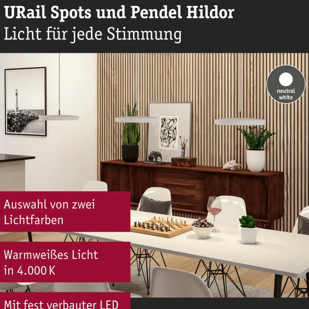 Paulmann Skinnesystem>URail Hildor LED-pendel hvid 4.000 K
