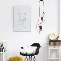 EMIBIG LIGHTING Pendellampe Bobi 2 i sort, kabel rød, 2 lyskilder.