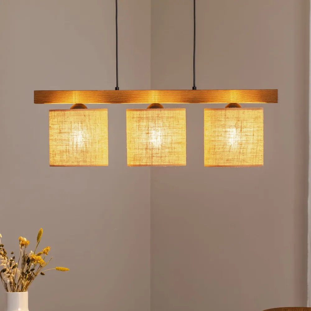 Pendellampe Forest, træ lys/sort, jute natur, 3 lyskilder.^Duolla Best