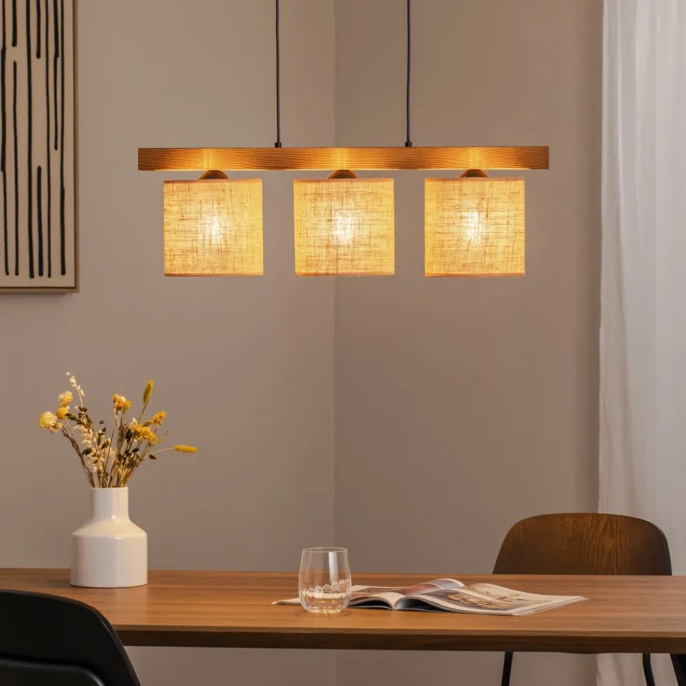 Pendellampe Forest, træ lys/sort, jute natur, 3 lyskilder.^Duolla Best