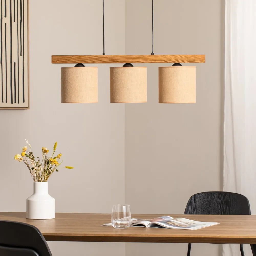 Pendellampe Forest, træ lys/sort, jute natur, 3 lyskilder.^Duolla Best