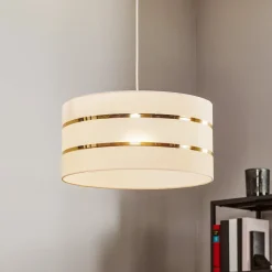 Pendellampe Helen tekstilskærm hvid-guld Ø 40 cm^HELAM New