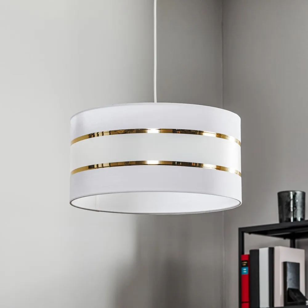 Pendellampe Helen tekstilskærm hvid-guld Ø 40 cm^HELAM New