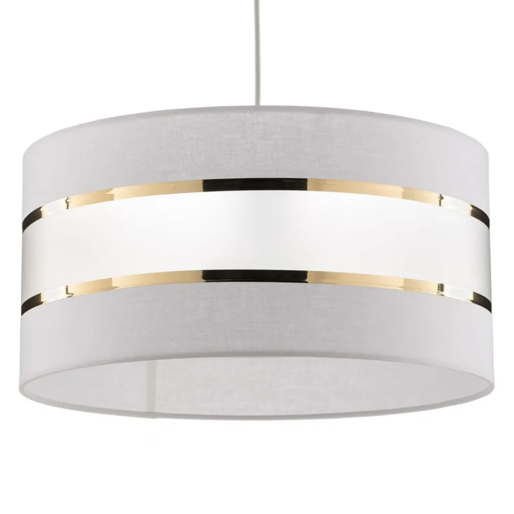 Pendellampe Helen tekstilskærm hvid-guld Ø 40 cm^HELAM New