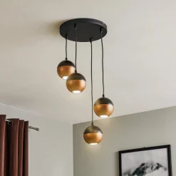 HELAM Pendellamper>Pendellampe Midnight i sort/kobber 4 lyskilder, rund