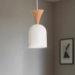 Lamkur Pendellamper>Pendellampe Nolan, Ø 11 cm, hvid/eg, metal/træ