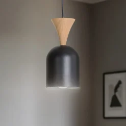 Pendellampe Nolan, Ø 11 cm, sort/eg, metal/træ^Lamkur Clearance