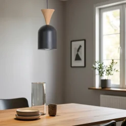 Pendellampe Nolan, Ø 11 cm, sort/eg, metal/træ^Lamkur Clearance