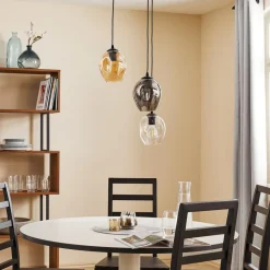 EMIBIG LIGHTING Pendellampe Starla, glas grafit/amber/klar, 3 lyskilder, rund