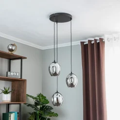 EMIBIG LIGHTING Pendellampe Starla, glas grafit, 3 lyskilder rund