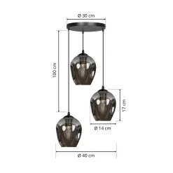 EMIBIG LIGHTING Pendellampe Starla, glas grafit, 3 lyskilder rund
