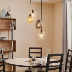 Pendellampe Starla rund 4 lyskilder grafit/amber/klar^EMIBIG LIGHTING Clearance