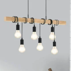 EGLO Pendellamper>Pendellampe Townshend med træ 6 lyskilder