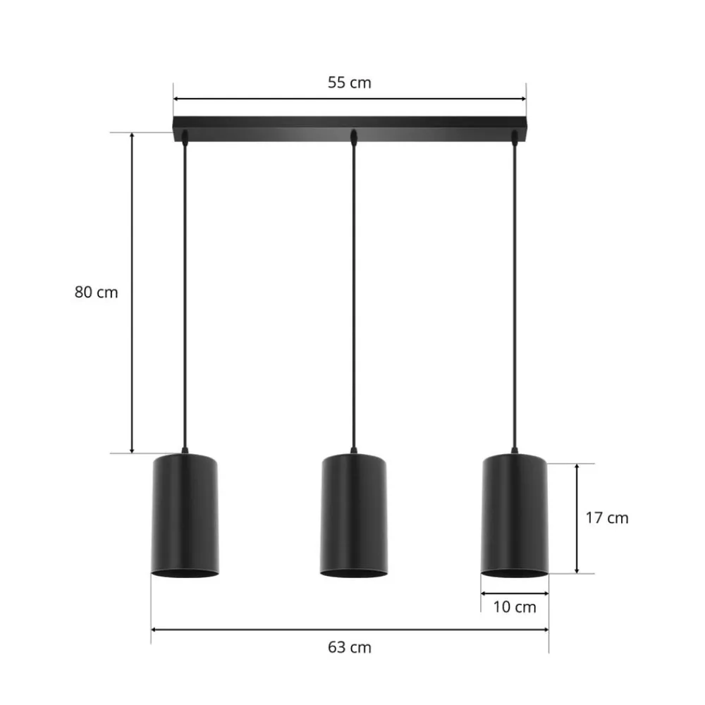 TEMAR LIGHTING Pendellampe ZW Tube 170, 3 lyskilder, sort