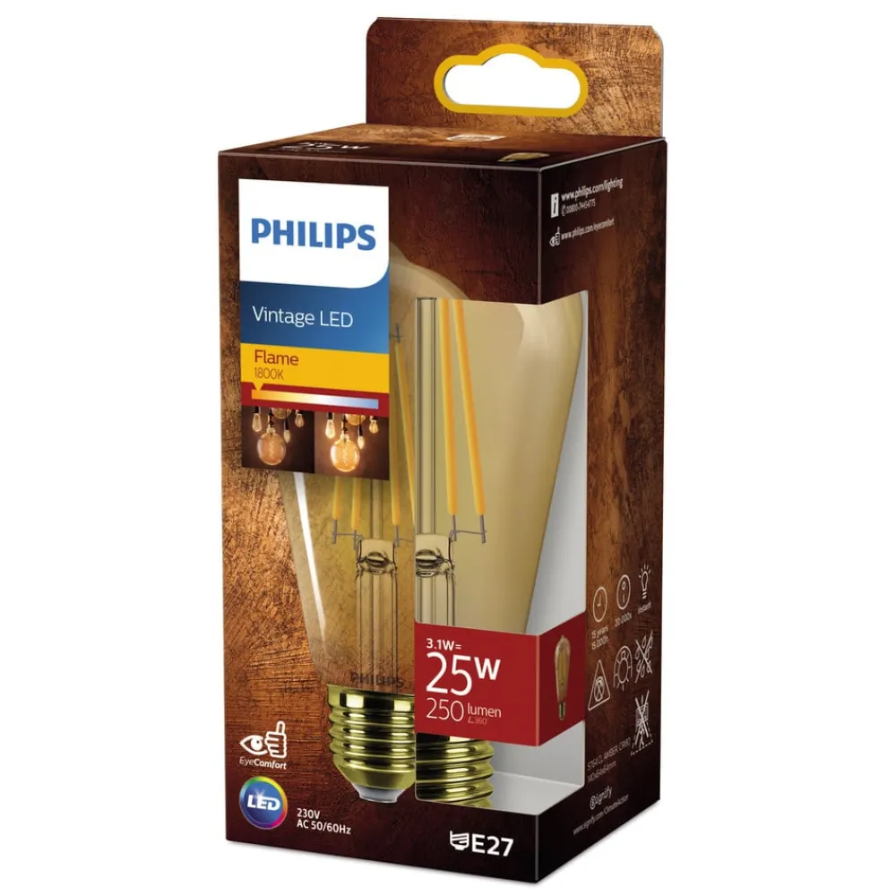 Philips Filament Pære|Led Pærer>E27 rustik LED-pære ST64 3,1W 1.800 K guld