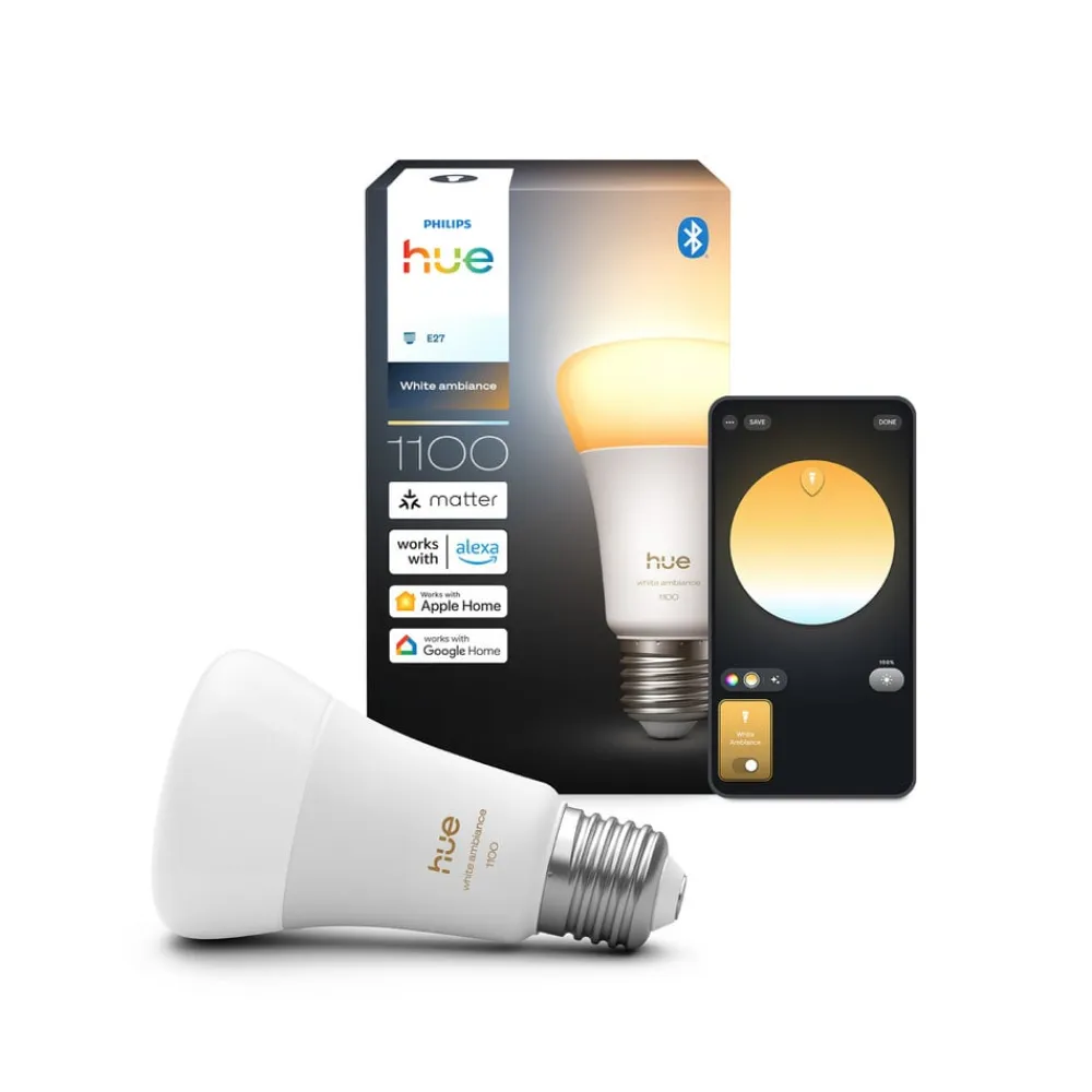 Philips Hue Dæmpbar Led-Pære|Smarte Lyskilder>White Ambiance Smart E27 LED, 8,1 W 1100 lm CCT