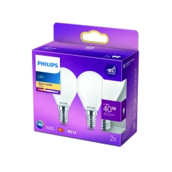 Philips LED-dråbepære E14 4,3 W 2.700 K opal 2 stk