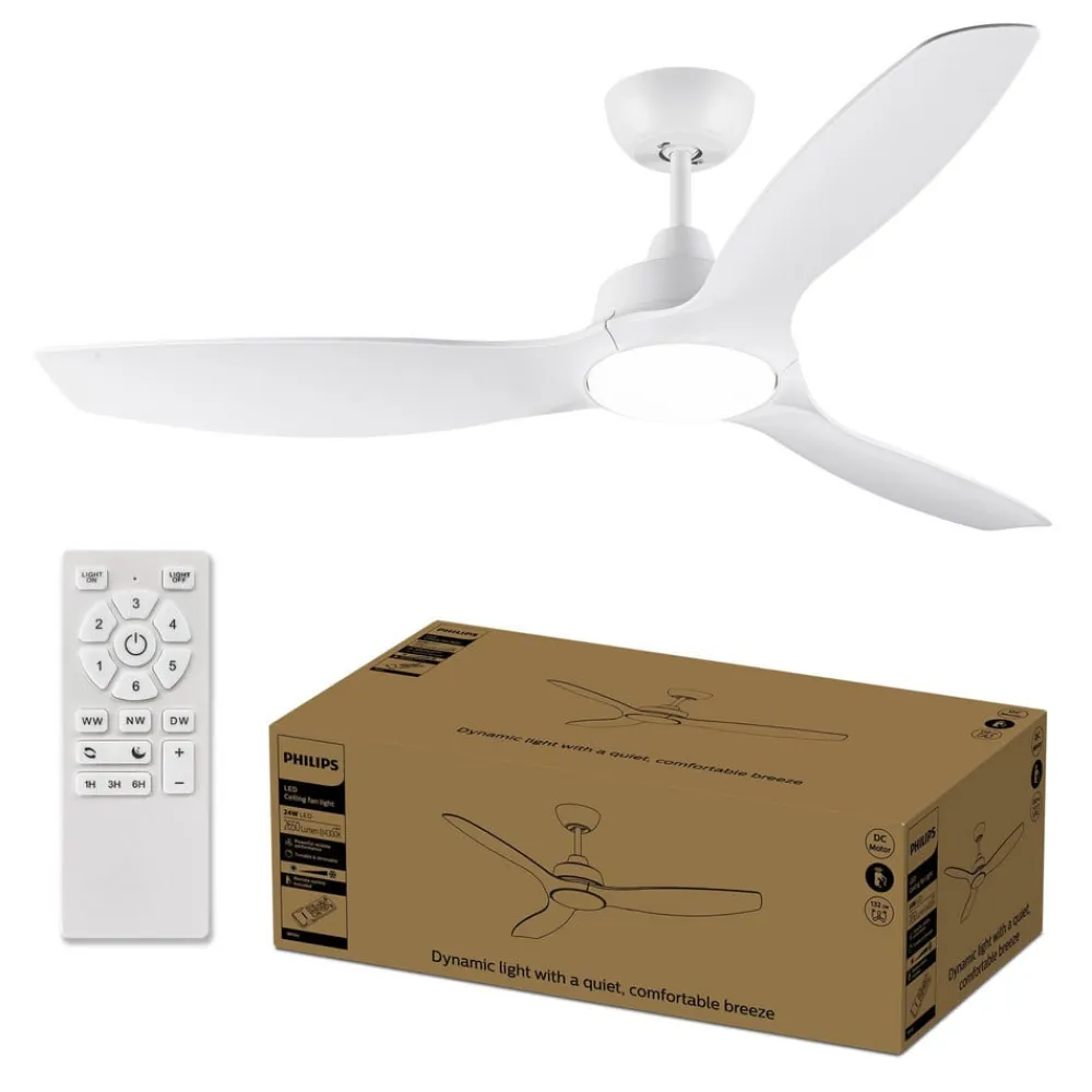 Philips Loftventilatorer>LED-loftventilator Fix Blade Ø 132 cm, hvid, støjsvag