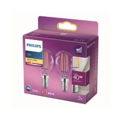 Philips LED-pære E14 4,3 W P45 filament 2.700 K, 2