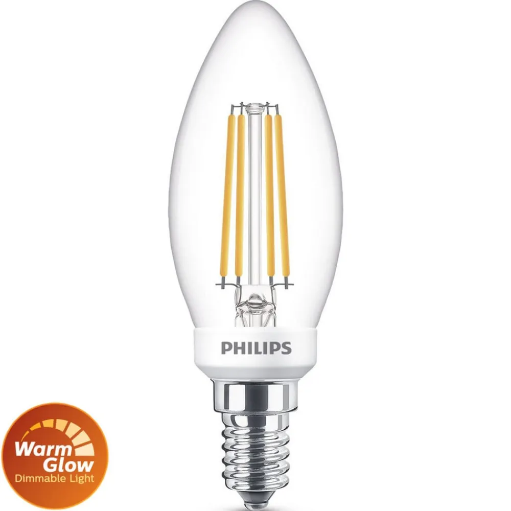 Philips Dæmpbar Led-Pære|Filament Pære>LED-pære, E14 B35, 3,4 W, 2.700 K, WarmGlow