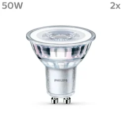 LED-pære GU10 4,6W 390lm 840 klar 36° 2 stk^Philips Clearance