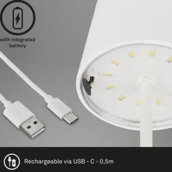 Briloner Piha LED-bordlampe med genopladeligt batteri, hvid