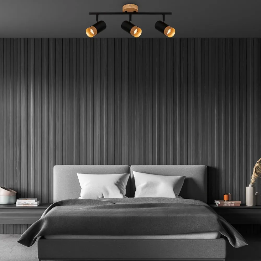 Briloner Plek loftspot GU10 sort/træ, 3 lyskilder