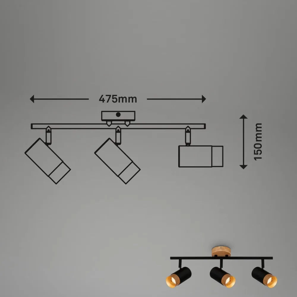 Briloner Plek loftspot GU10 sort/træ, 3 lyskilder