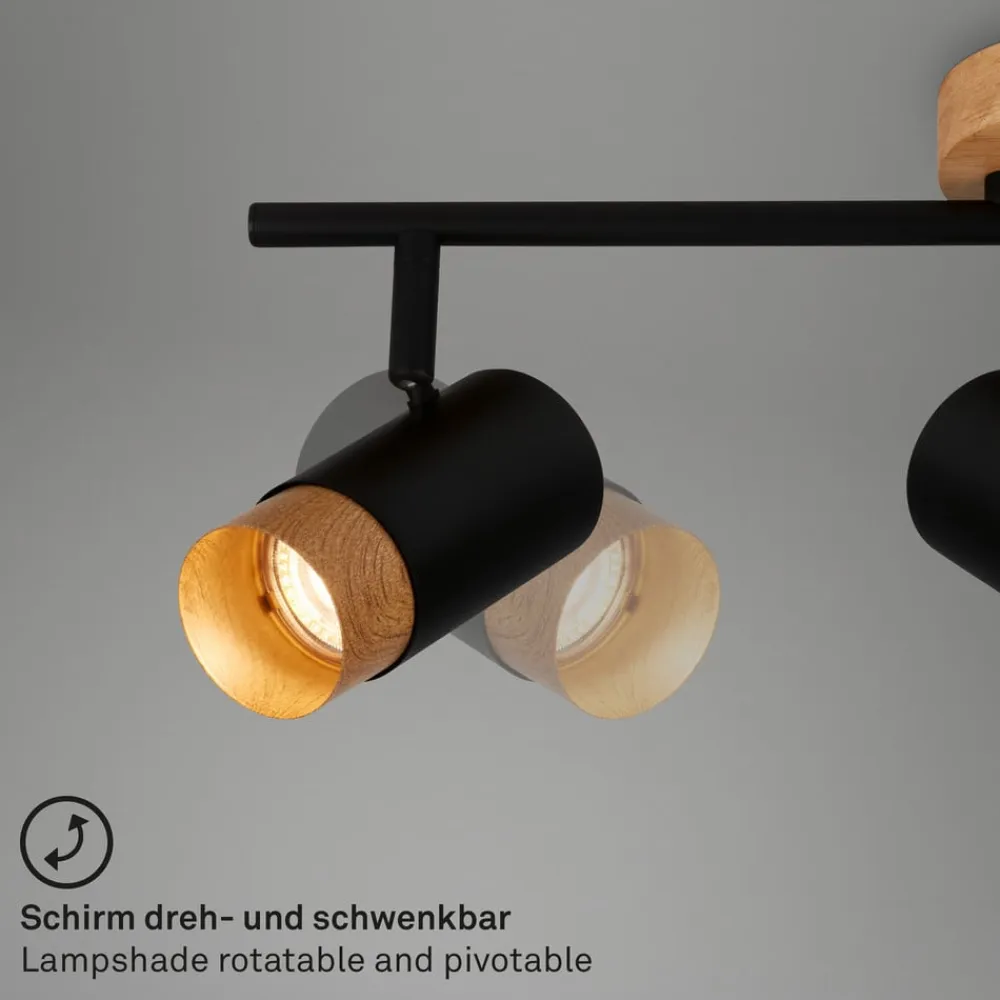 Briloner Plek loftspot GU10 sort/træ, 3 lyskilder