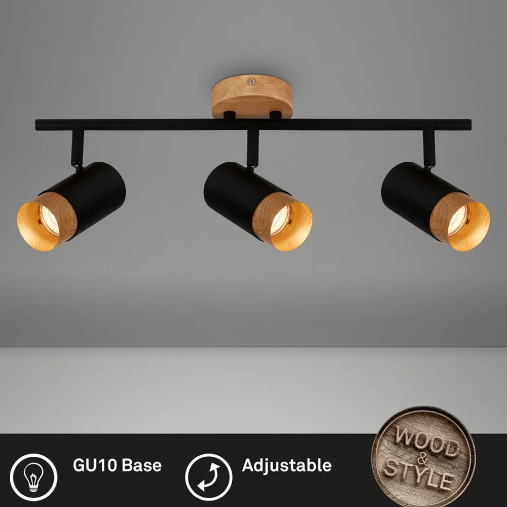 Briloner Plek loftspot GU10 sort/træ, 3 lyskilder