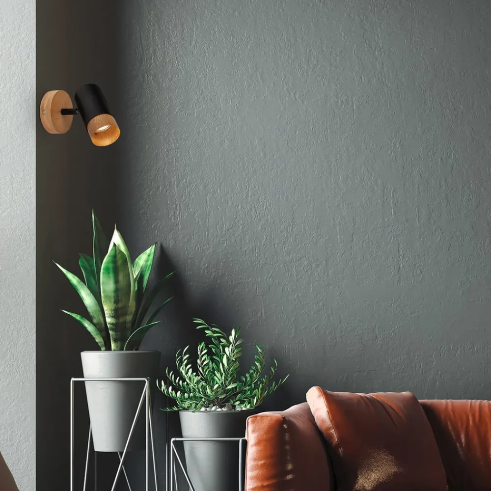 Briloner Væglamper|Væglamper>Plek vægspot GU10 sort/træ, 1 lyskilde