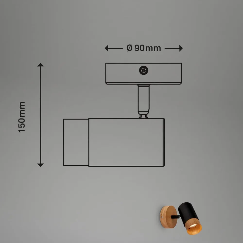 Briloner Væglamper|Væglamper>Plek vægspot GU10 sort/træ, 1 lyskilde