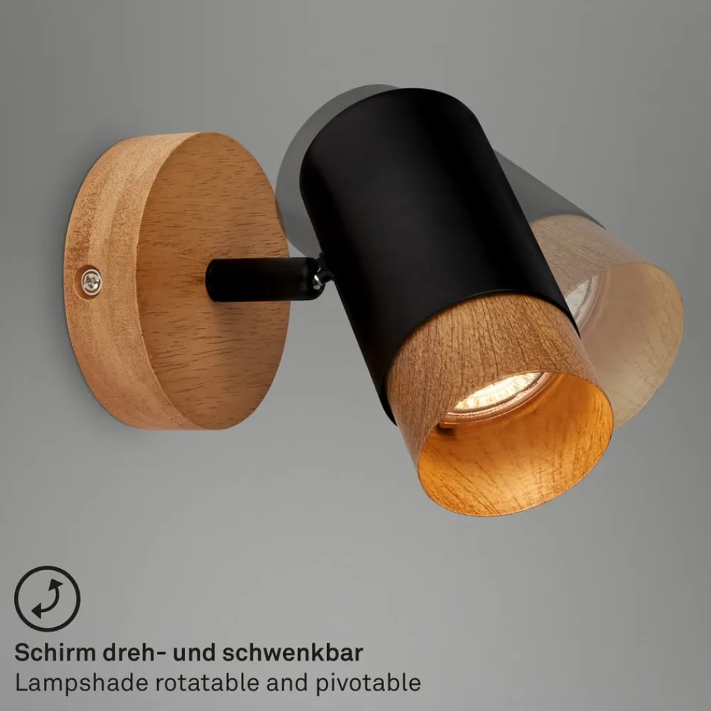 Briloner Væglamper|Væglamper>Plek vægspot GU10 sort/træ, 1 lyskilde