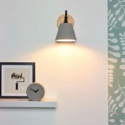 Possio - Væglampe med betonskærm og træ^Lucide Sale